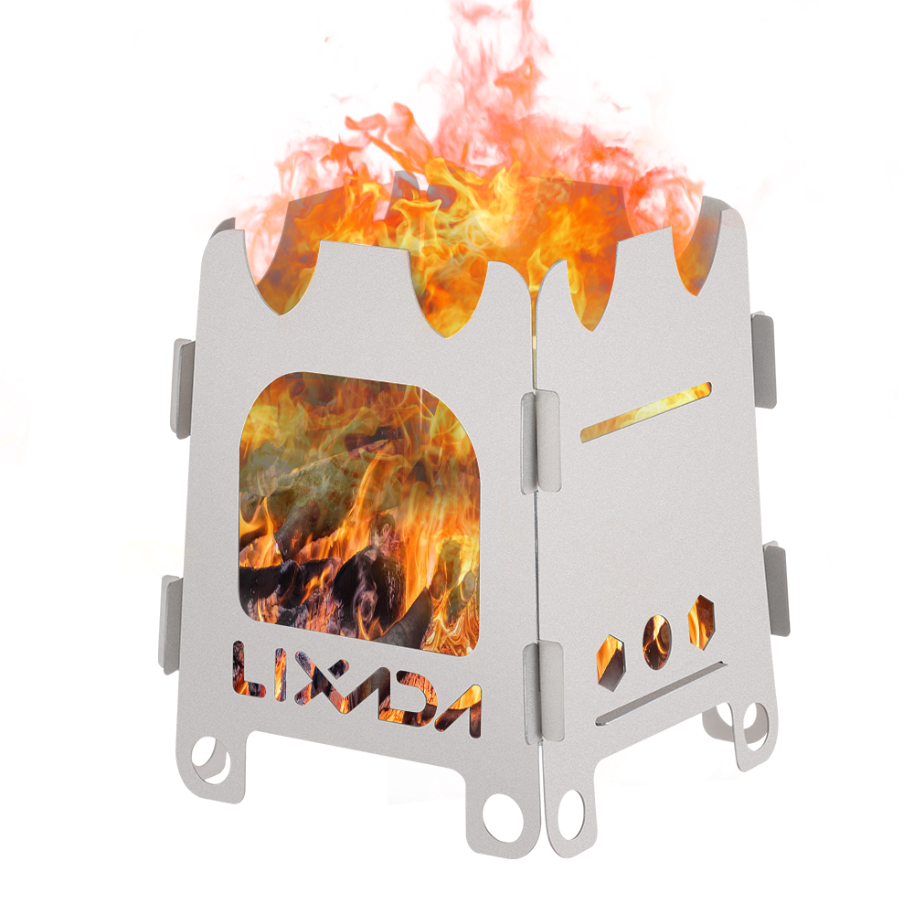 Outdoor Camping Wood Stove - Lixada-estufa portátil de Titanio/acero inoxidable para