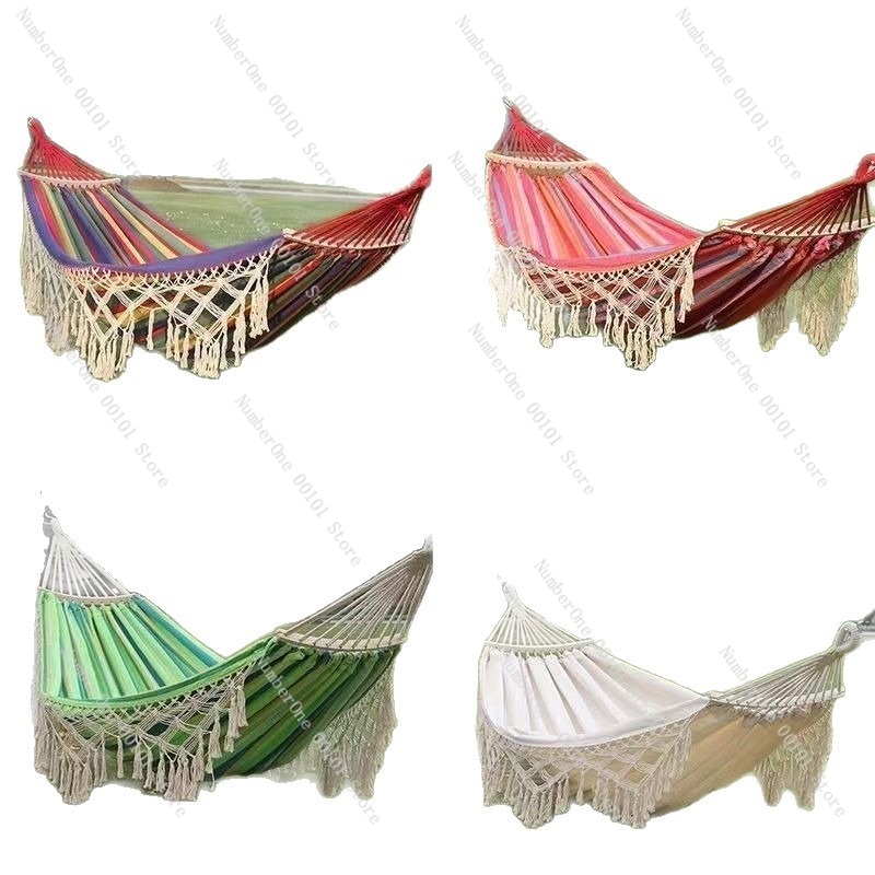 Outdoor Camping Hammock - Hamaca Doble de Lona con Borlas,