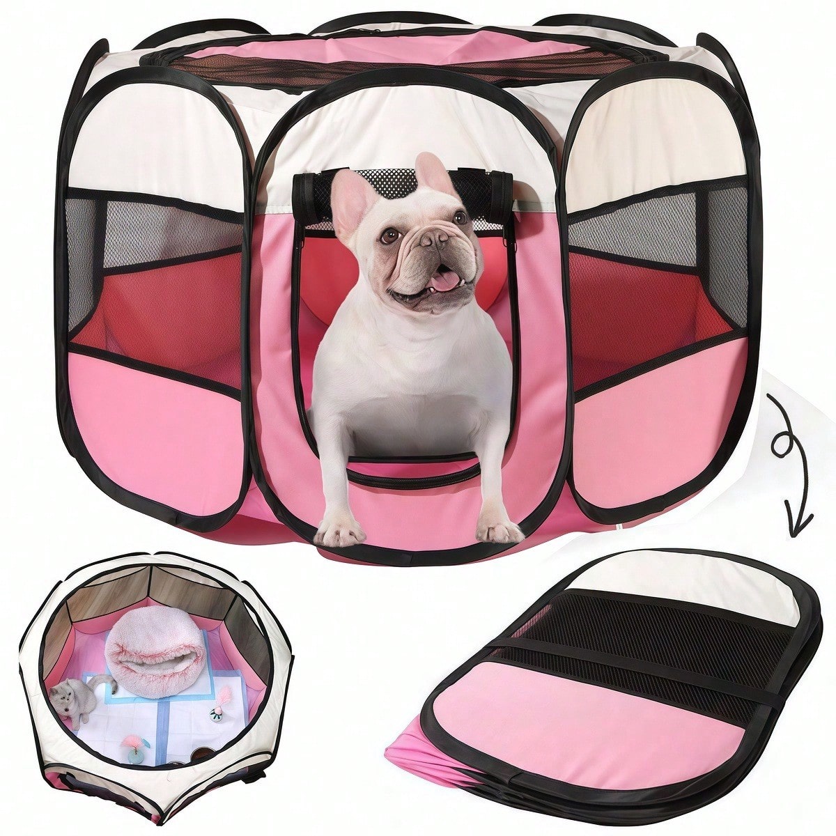 Outdoor Camping Dog Fence - Corral Plegable Octagonal para Mascotas, Jaula