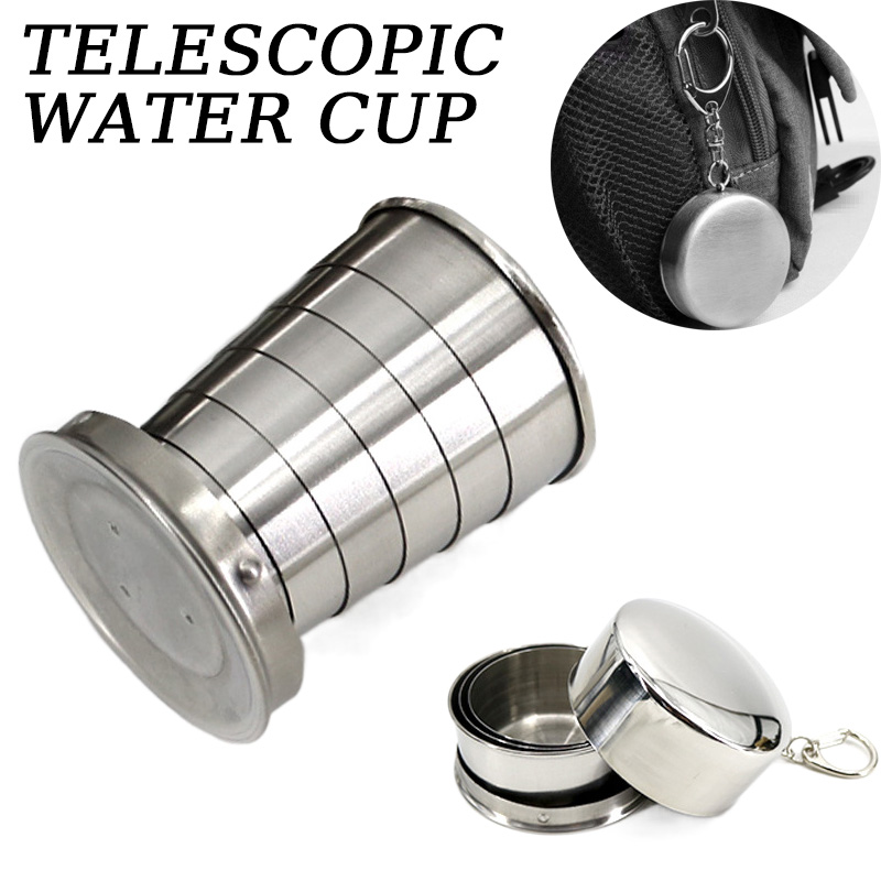 Outdoor Camping Utensils - Taza Plegable de Acero Inoxidable Portátil,