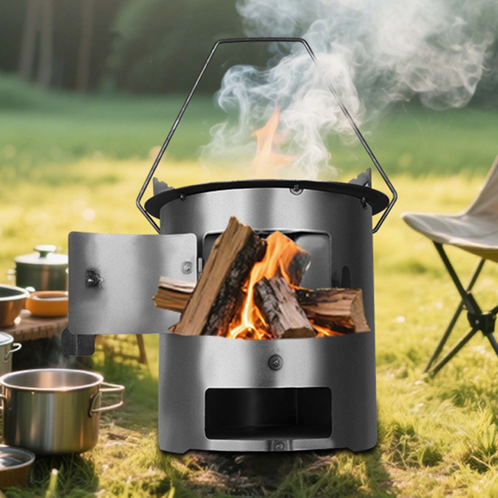 Outdoor Camping Fire Pit - Horno de madera portátil de 20cm,