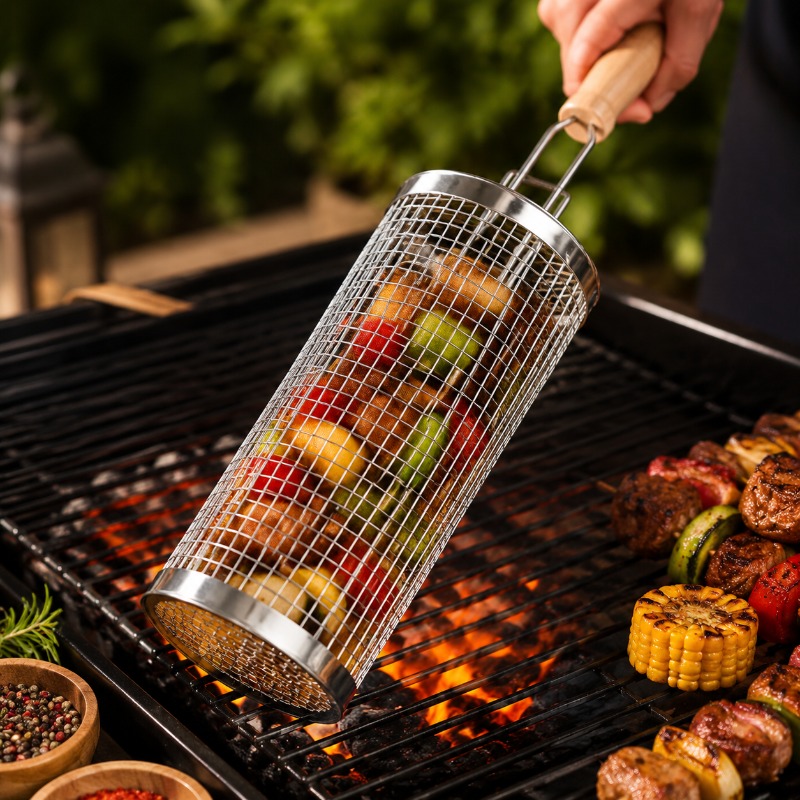 Outdoor Camping Cooking Set - Juego de Cestas Redondas para Asar