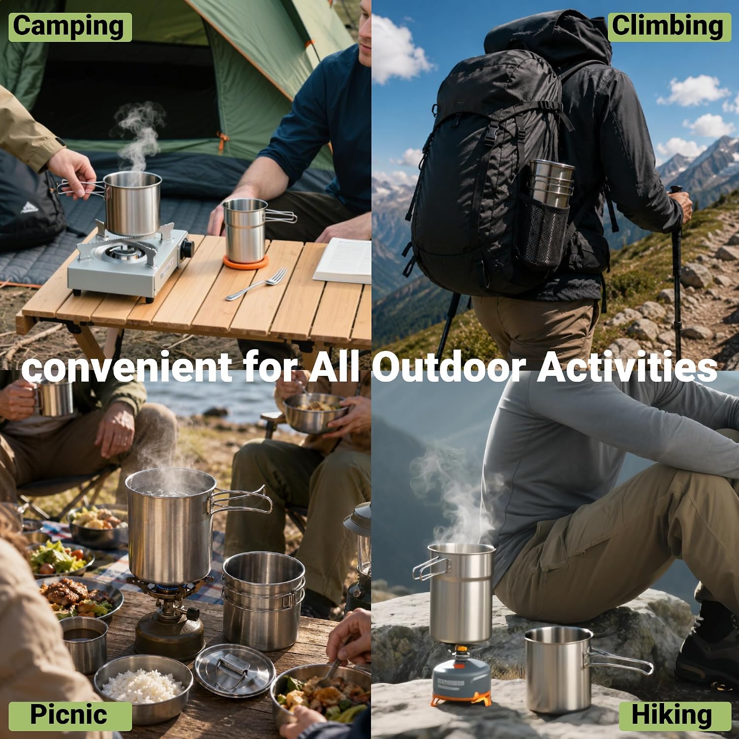 Tazas plegables para acampar,  - Outdoor Camping Cooking Set reseña y precio