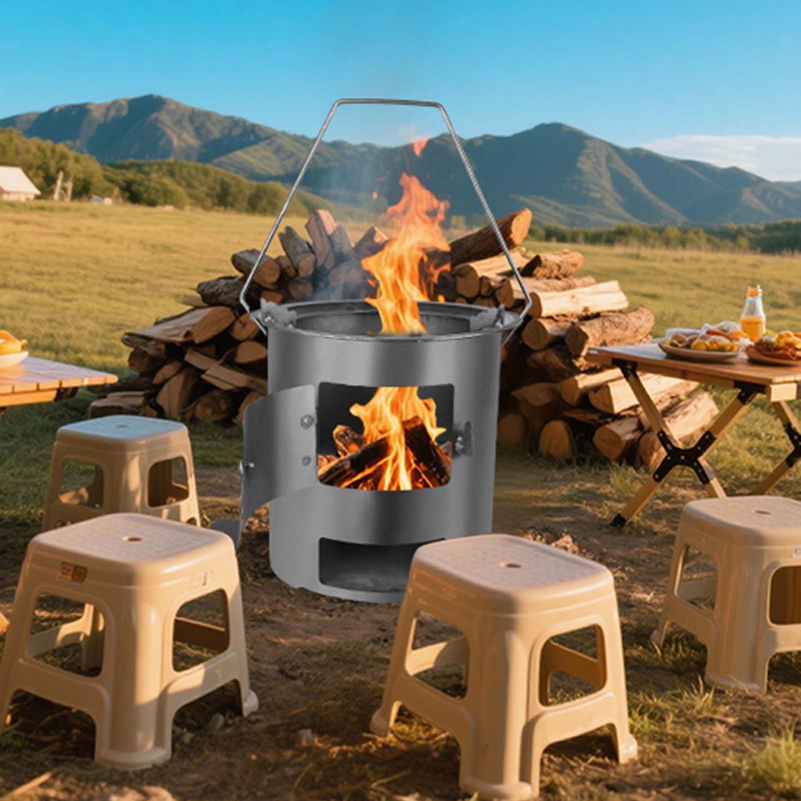 Horno de madera portátil de 20 - Outdoor Camping Fire Pit reseña y precio